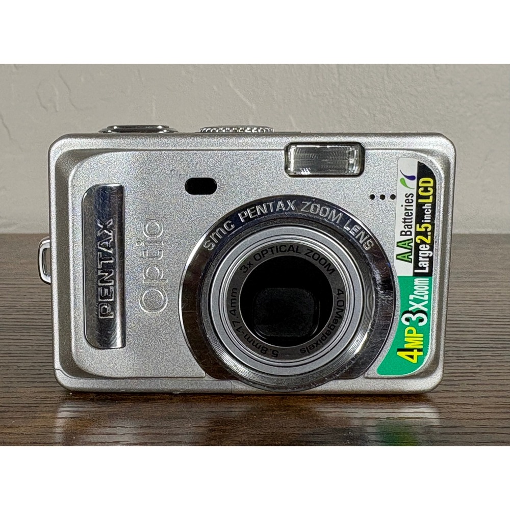 Pentax Optio S45 Digital Camera Silver 4MP 3x Optical Zoom‎ AA- Untested- As-Is